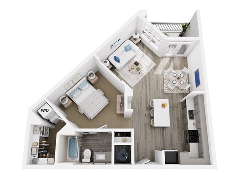 Floor plan for 1 bed, 1 bath, 737 sqft